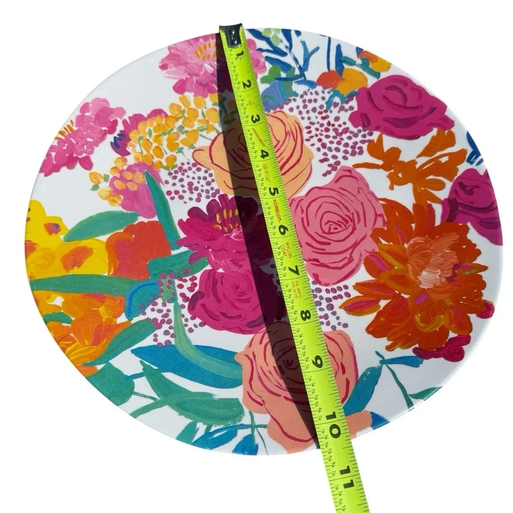 Anthropologie Lulie Wallace Floral Melamine Dinner Plates Set of 4 Garden 11”